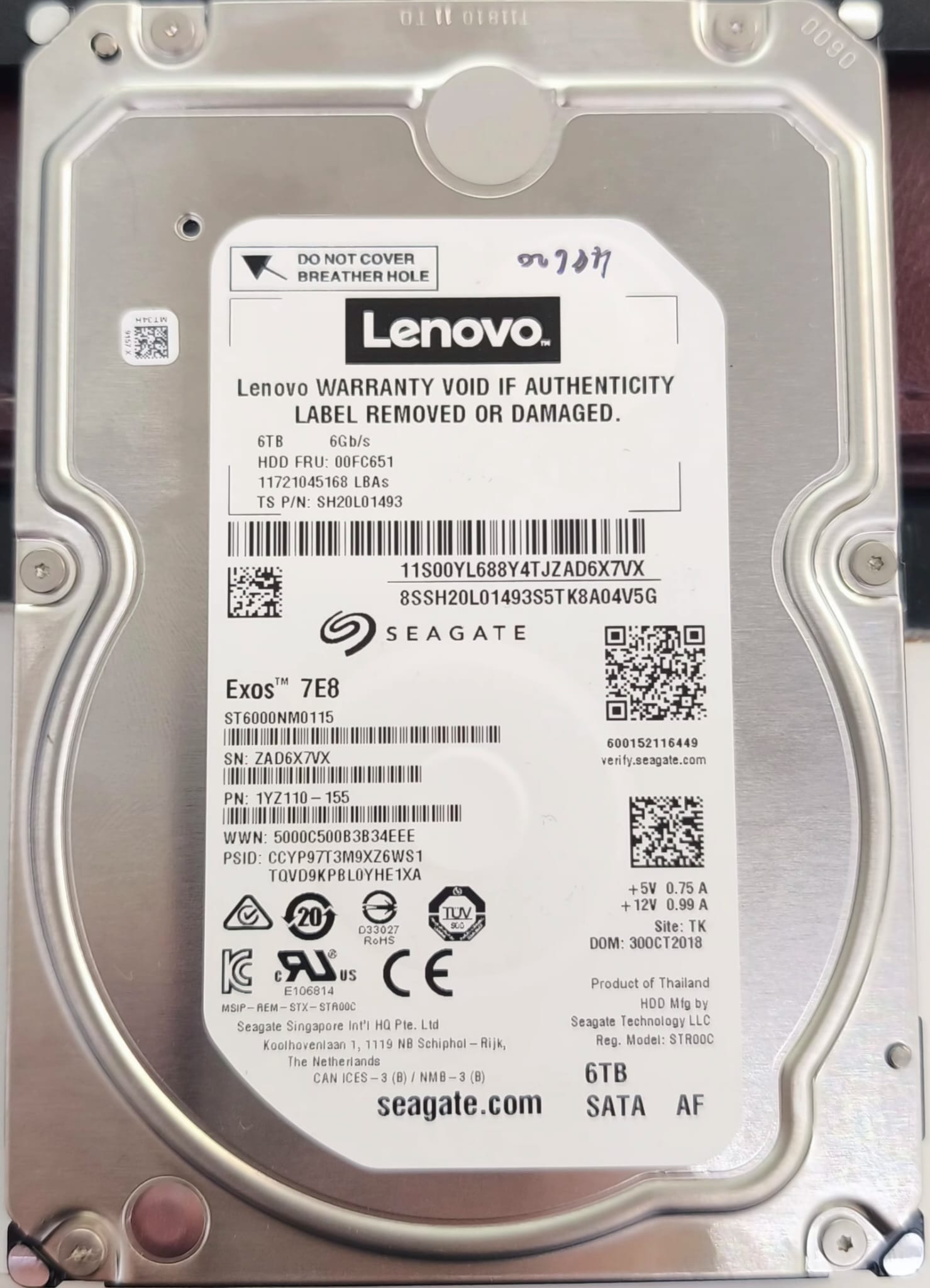 Seagate Exos 7E8 6TB HDD 6Gb/s 7200U/min 256MB Cache 3,5Zoll ST6000NM0115